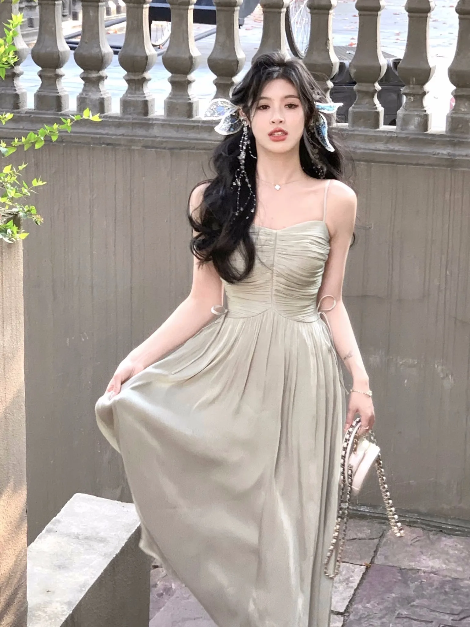 Elegant Shiny Midi Dresses for Women Evening Party Dress Prom Robe Vintage Solid Summer New A-line Spaghetti Strap Vestido Mujer