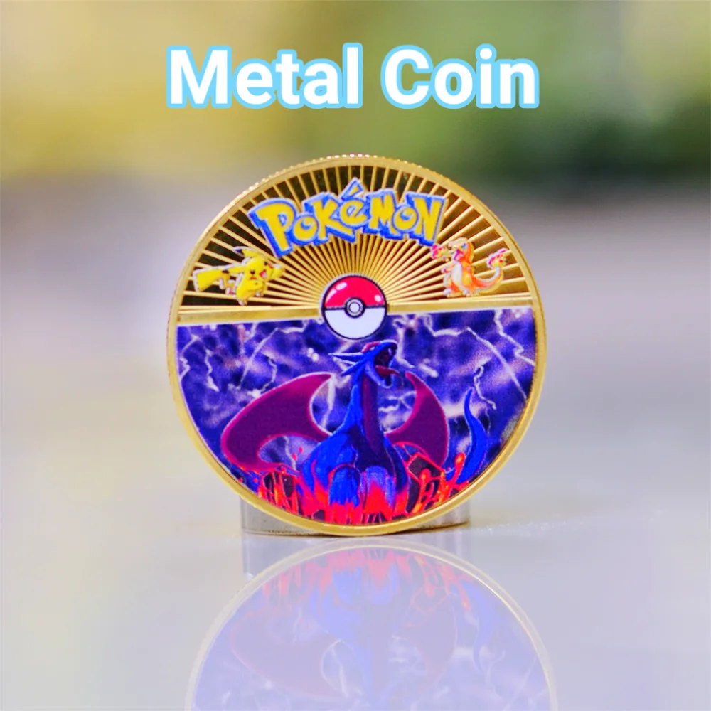 Pokemon Coine Metal Pokemon Coins Charizard Vmax Anime Moneta Commemorativa Pikachu Gx Mewtwo Gold Iron Hard Cards Giochi Giocattoli Per Bambini