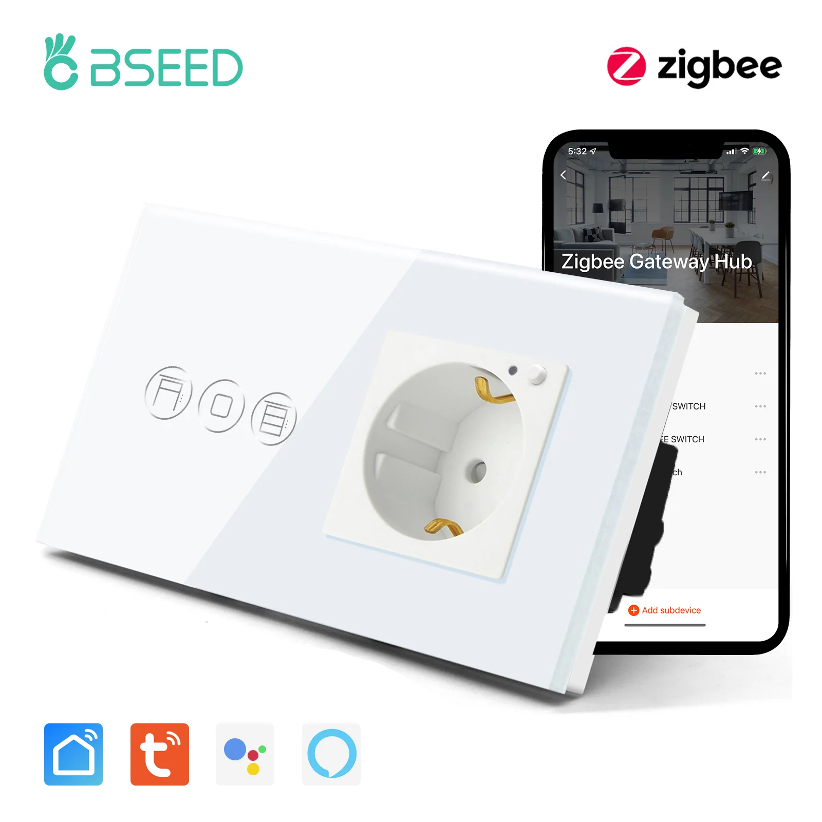 Bseed Tuya Zigbee Interruptor de Toque do Obturador do Rolo do Motor Elétrico Mais Zigbee Tomada Inteligente Google Casa Alexa App Controle