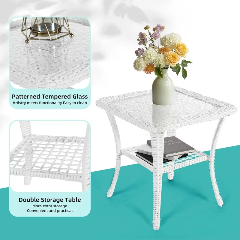 MEETWARM 3 Pieces Outdoor Wicker Swivel Rocker Patio Set, Rocking Chairs Rattan Patio Furniture Sets with Thickened Cushion and 6