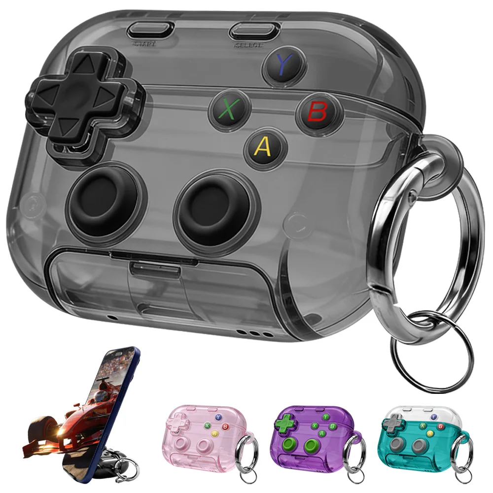 Transparent Gamepad Design Protective Headphones Case with Phone Holder Keychain