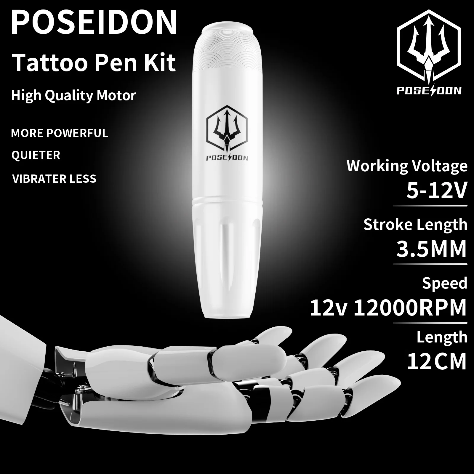 Tattoo Kit POSEIDON White Tattoo Pen Kit For Permanent Makeup Tattoo Machine Kit Wireless Tattoo Power Supply Tattoo Gun Kit