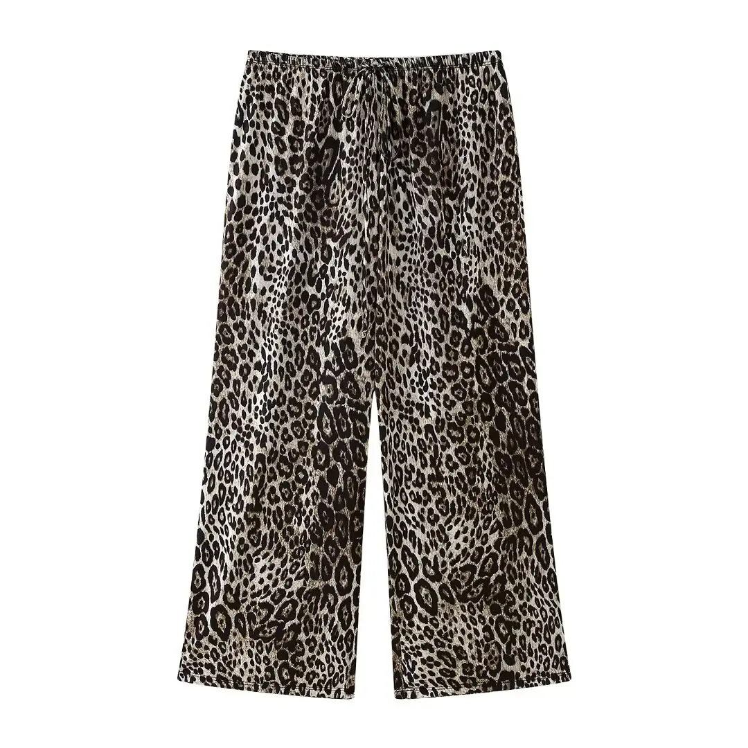

Брюки женские с завышенной талией, на шнуровке, с леопардовым принтом