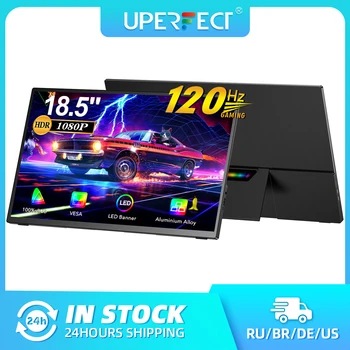 UPERFECT 120hz 휴대용 모니터 18.5인치 IPS 100%sRGB HDR FHD FreeSync 메탈 바디 모바일 모니터(통합 브래킷 포함) 노트북 PC Xbox 스위치 PS5용 2 USB C 미니 HDMI
