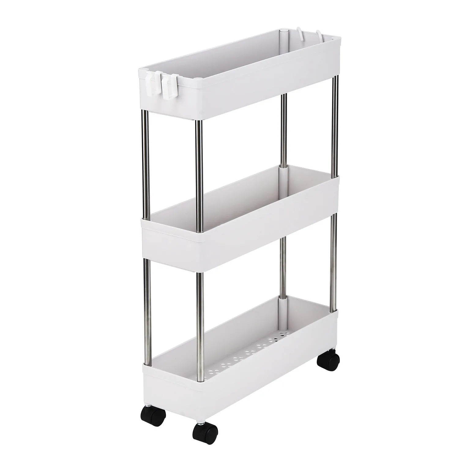 3-Layer Ultra-thin, Mobile Multi-Functional Slim Storage Cart,Suitable for Kitchen, Bathroom Narrow Place,Plastic, White