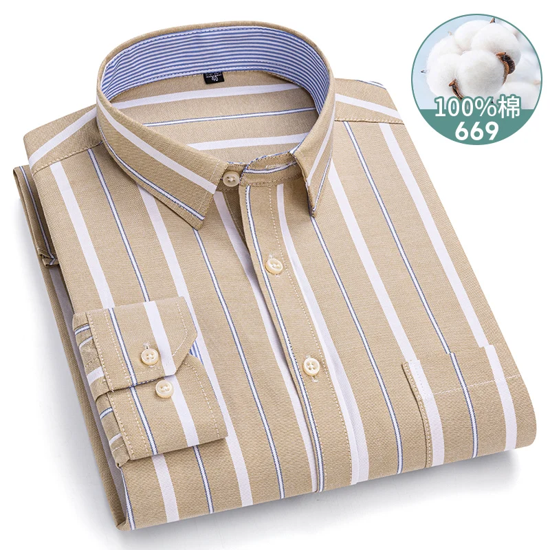 Men's Long Sleeve Plaid Oxford Shirt - 100% Cotton, Regular Fit, Casual & Formal Wear