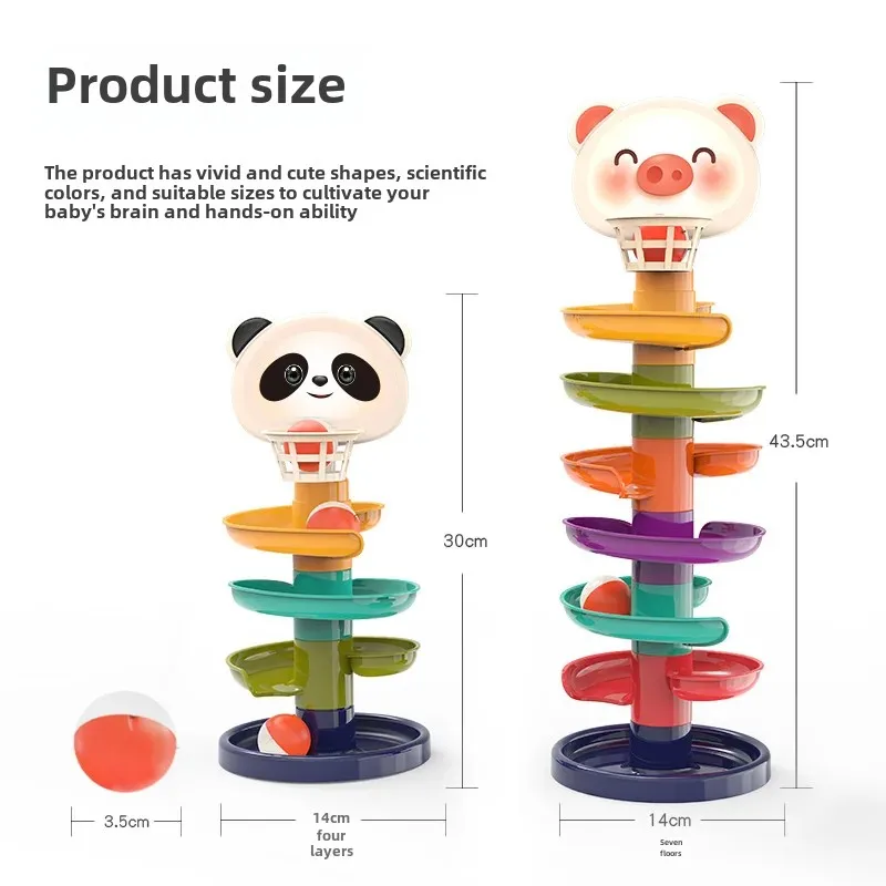 Interactive Baby Basketball Cartoon Toy Tossing Fun Educational Early Learning Stackable Ball Rolling Track Toy For Kids