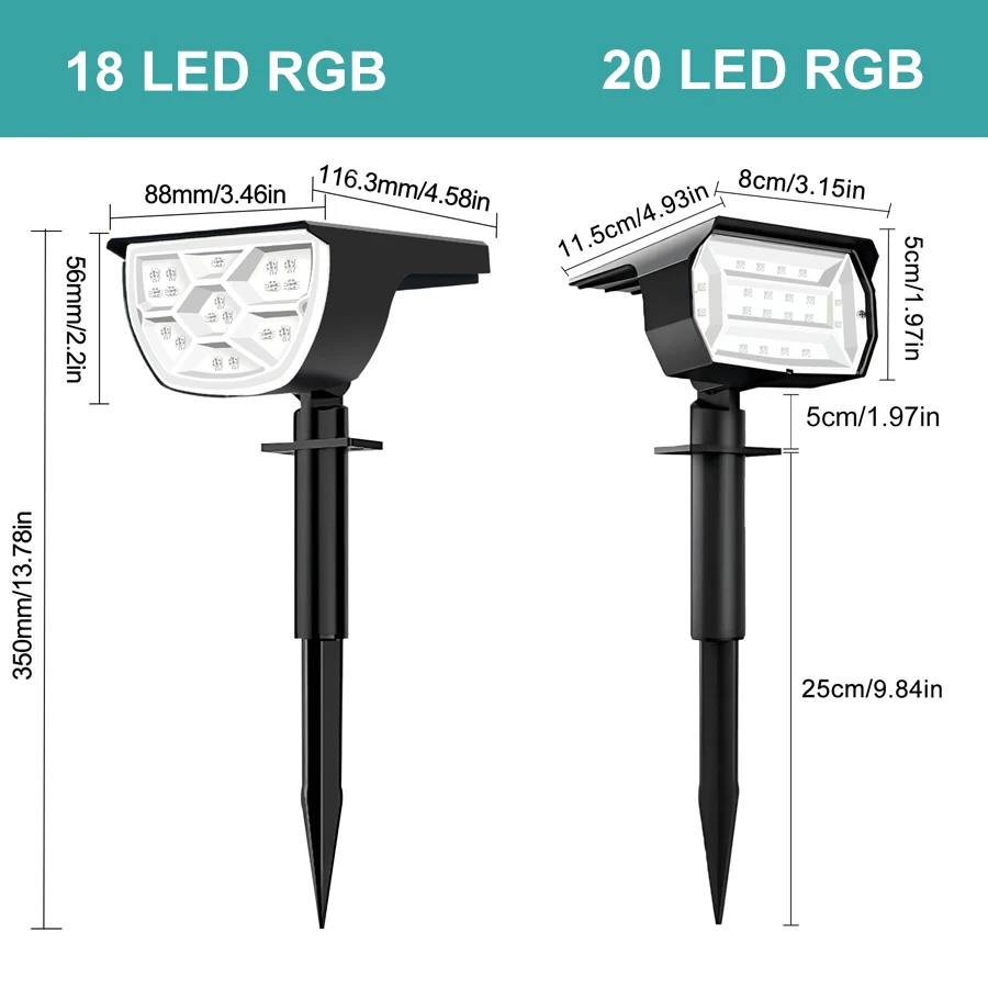 Luz Solar RGB para exteriores, focos que cambian de Color, 2 en 1, inalámbrica, impermeable, lámpara de pared para Patio y jardín, 20/18led