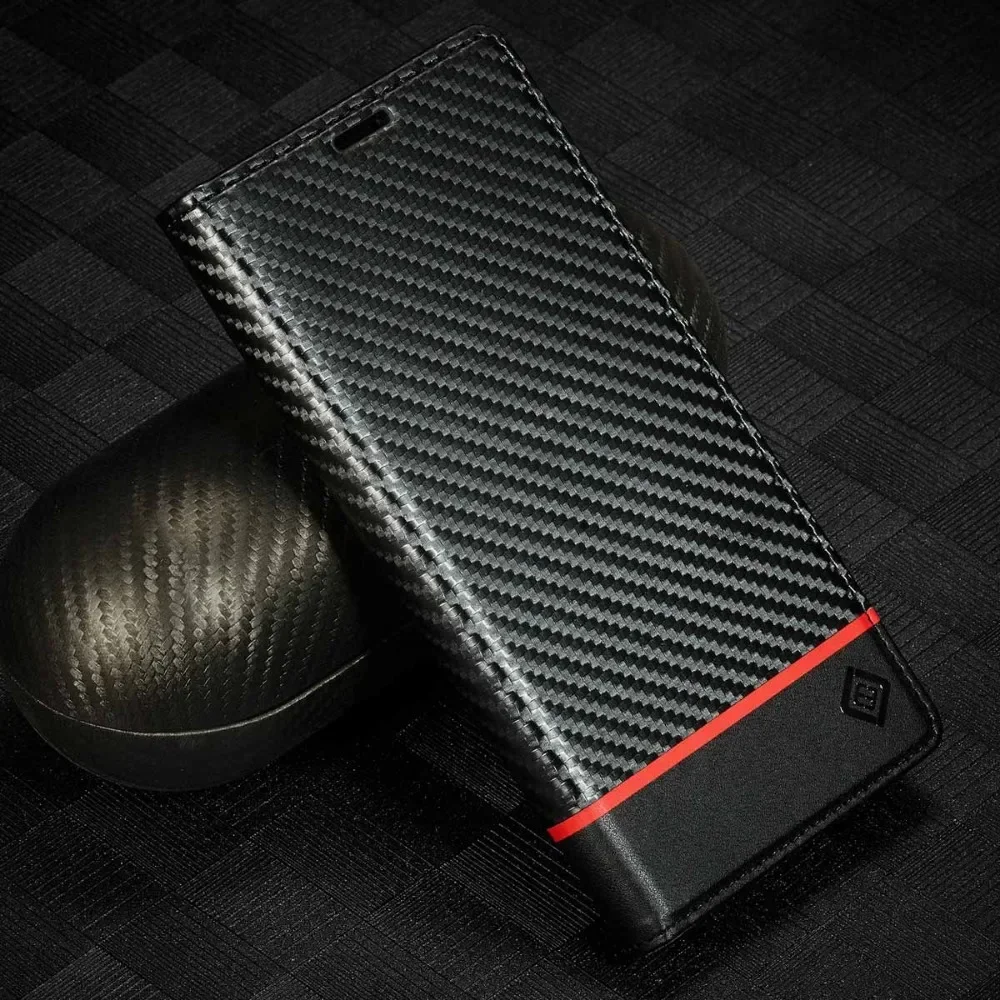 Magnetic Carbon Fiber Leather Wallet Phone Case Cover