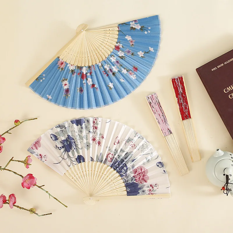 Bamboo Folding Fan Silk Chinese Style Fan Hand Held Anitque Art Craft Decorative Japnese Dance Home Decoration Party Props Gift