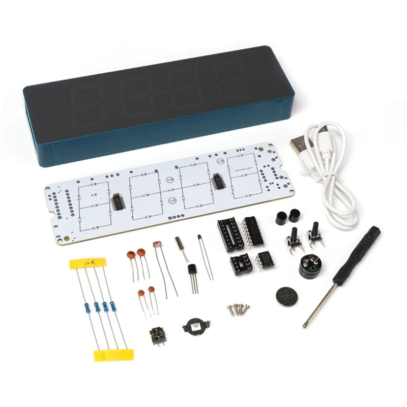 Soldering Practice Set Kit 4-Digit Digital Alarm Clock Kit RGB Colorful Modes Diplay DIY Clock Soldering Project