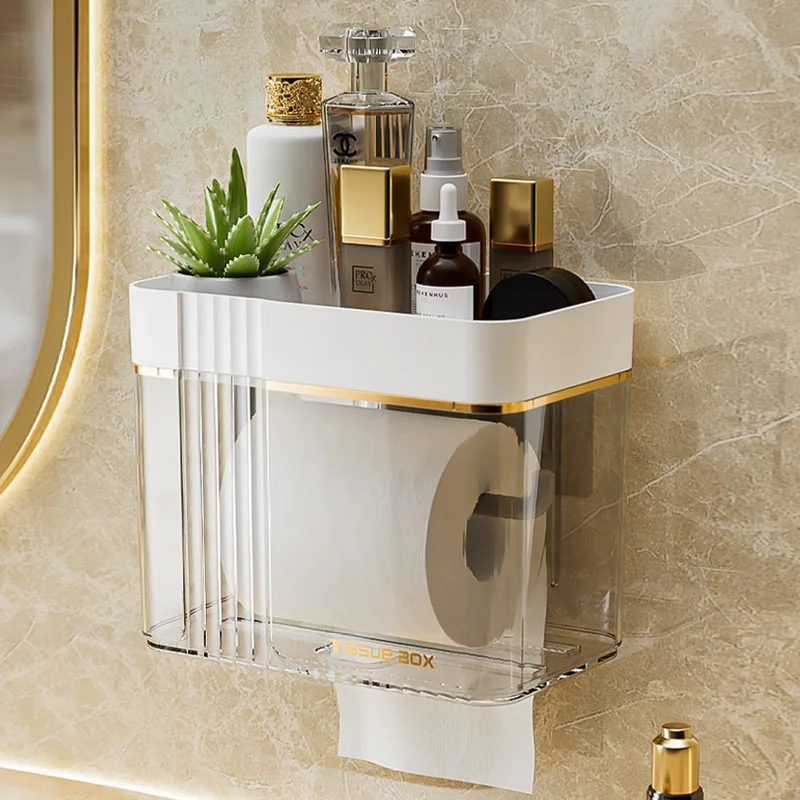 

Paper Towel Box Wall Mounted Face Papers Washcloth Storage Toilet Bathroom Kitchen Upside Down Paper Drawer Light Luxury