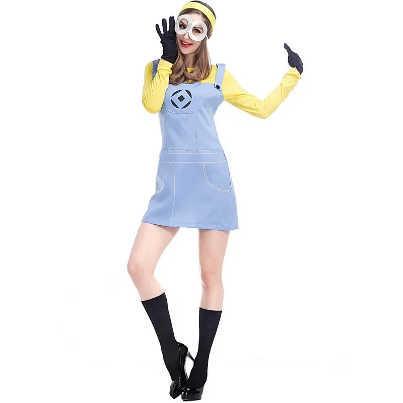 Donne Adulte Film Anime Cartoon Giallo Falso Due Pezzi Vestito Occhiali Copricapo Set Halloween Costumi Cosplay Outfit