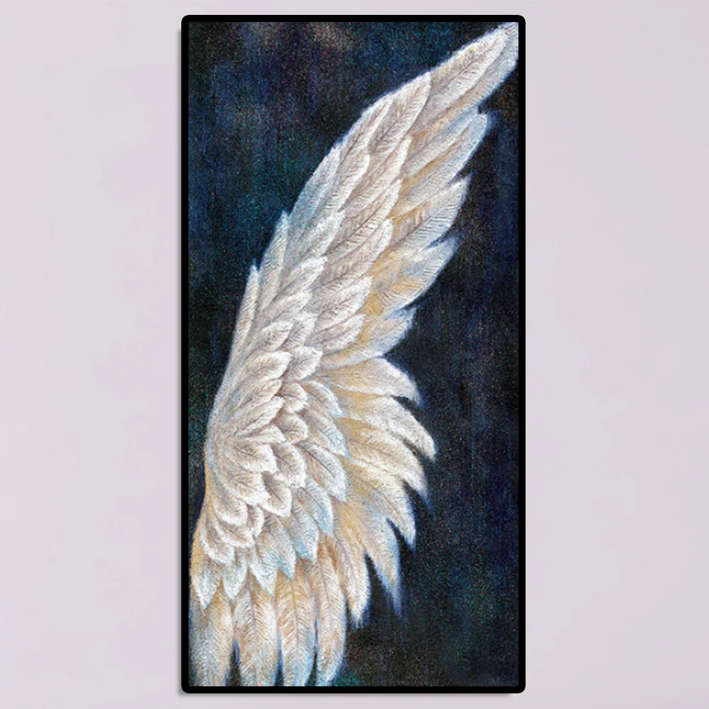 Full Round Diamond Painting White Angel Wings Rhinestone Mosaic Home Wall Craft