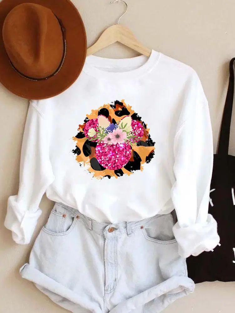

Autumn Spring Style Trend Travel Fashion Print Mouse Ear Pullovers Holiday Cartoon Women Casual Female Graphic Sweatshirt