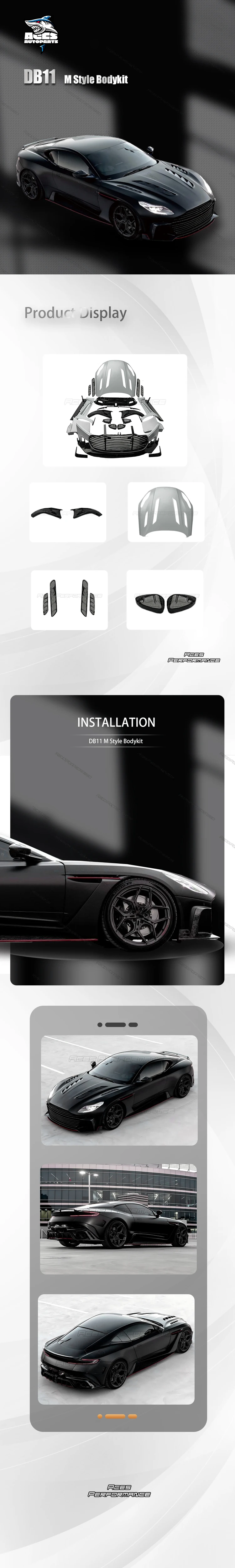 Car Facelift M Style Body Kit for Aston Martin DB11 Upgrade Front Lip Rear Diffuser Side Skirts Hood Mirror Cover Conversion Kit
