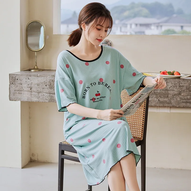 

Large Size Nightgowns For Women Short Sleeve Modal Night Dress Loose Summer Nightshirt Printing Ladies Sleeping Home Clothes