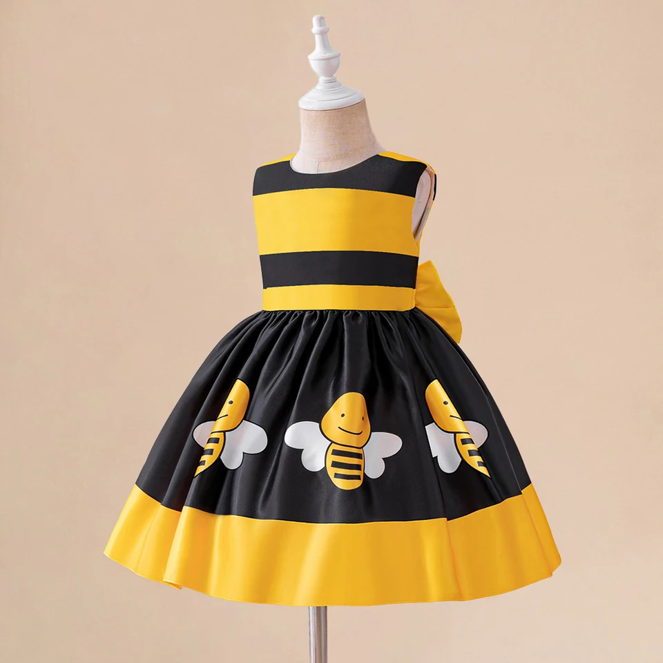 Bee Print Kids Dresses for Girls Summer Fairy Dress Cosplay