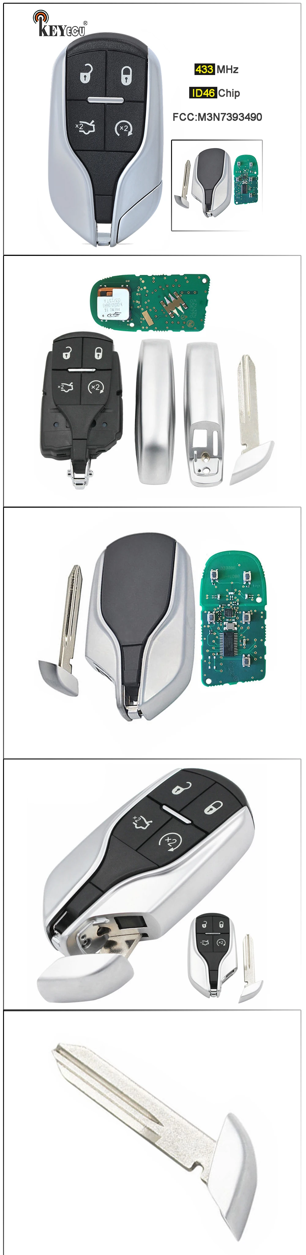Keyforkess 433MHz ID46 Chip 4 pulsanti ID FCC: M3N-7393490 muslimsmart Remote Key Fob per Maserati Ghibli Quattroporte 2012-2019 - Sc88f2926e41647c491f1f0df24c7ee1cm