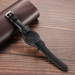 Elegant Genuine Leather Watch Straps with Retro Bund Pad in Black and Brown - 18mm (Black White)