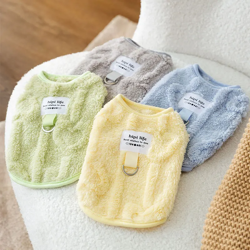 

Autumn Solid Color Puppy Sweater Can Pull Dog Vest Winter Thickened Warm Fleece Teddy Soft Pullover Dog Products