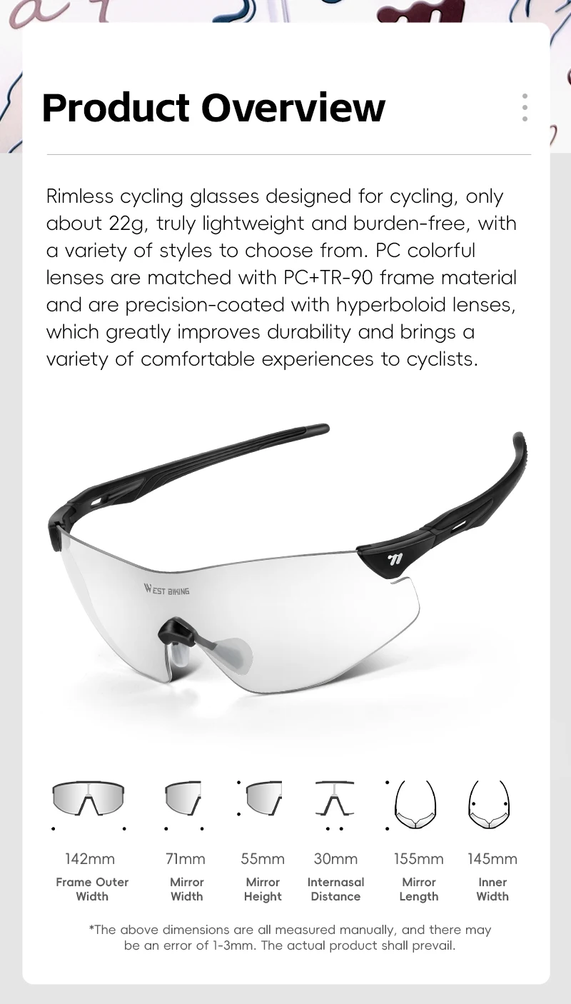 WEST RADFAHREN Fahrrad Radfahren Sonnenbrille Frauen Fahrrad Radfahren Photochrome Gläser UV400 Wandern Brillen Outdoor Sport Gläser TR90 – Detail 2