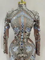 2025 New Sexy Shiny Silver Sequins Mirror Spandex Jumpsuit Women Prom Dancer Singer Costume Evening Birthday Show Stage Outfit - Image 5
