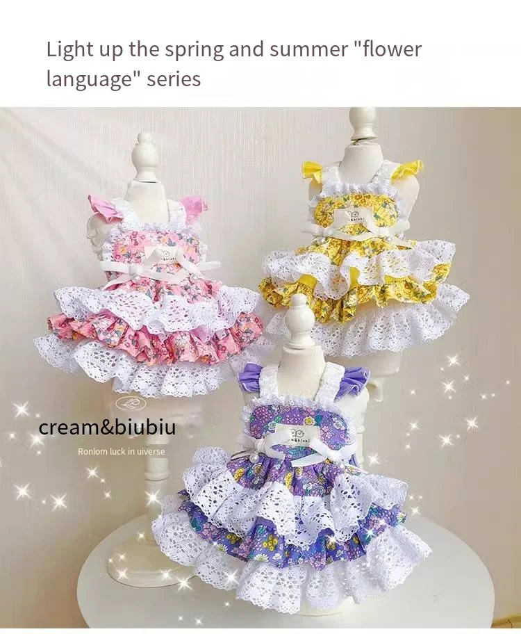 

Flower Words Pet dog Cat Clothes Spring Summer Lolita Princess dress Maltese