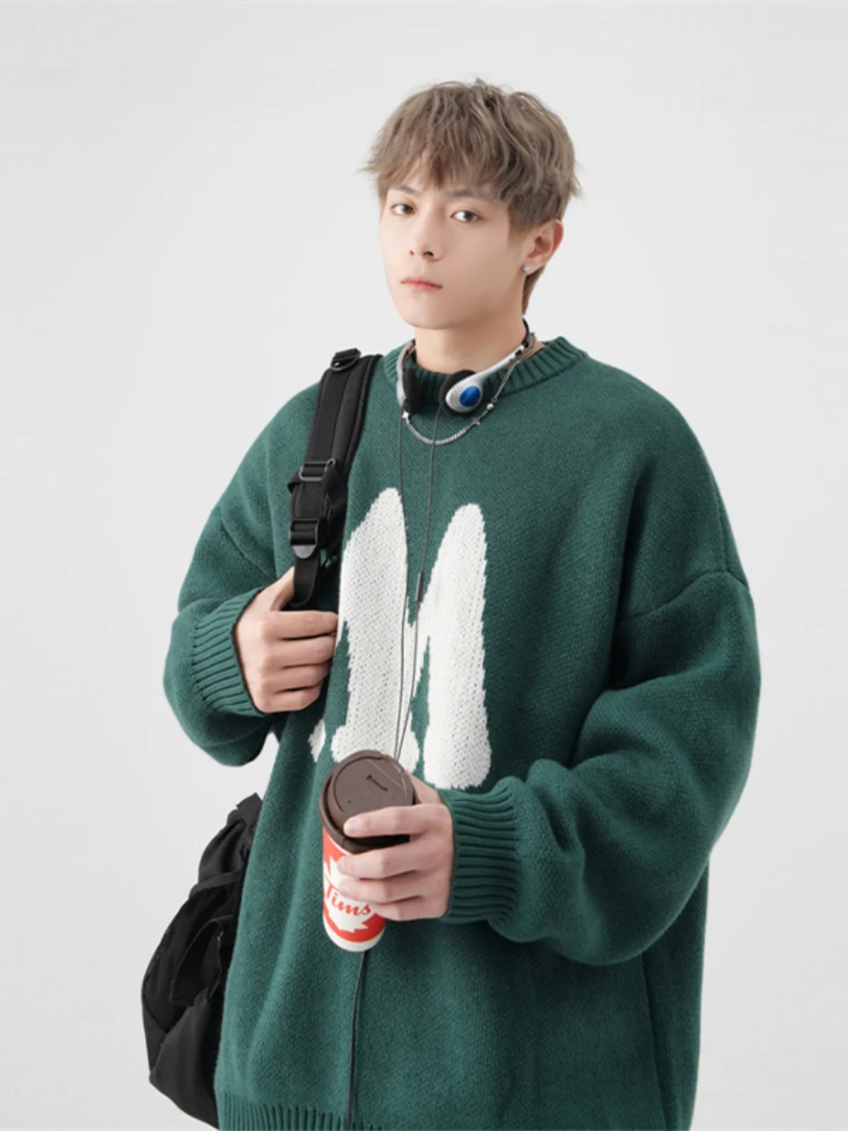 Round Neck Sweater Pullover American Retro Letter Embroidery Men's and Women's SameStyle Winter Trendy Loose Sweater Couple'sTop