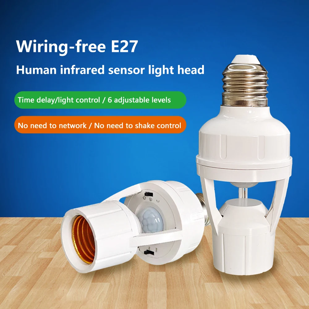 360 Degrees PIR Human Induction Motion Sensor LED Night Lamp Socket Base E27 AC 110V-220V Delay Time Adjustable Switch