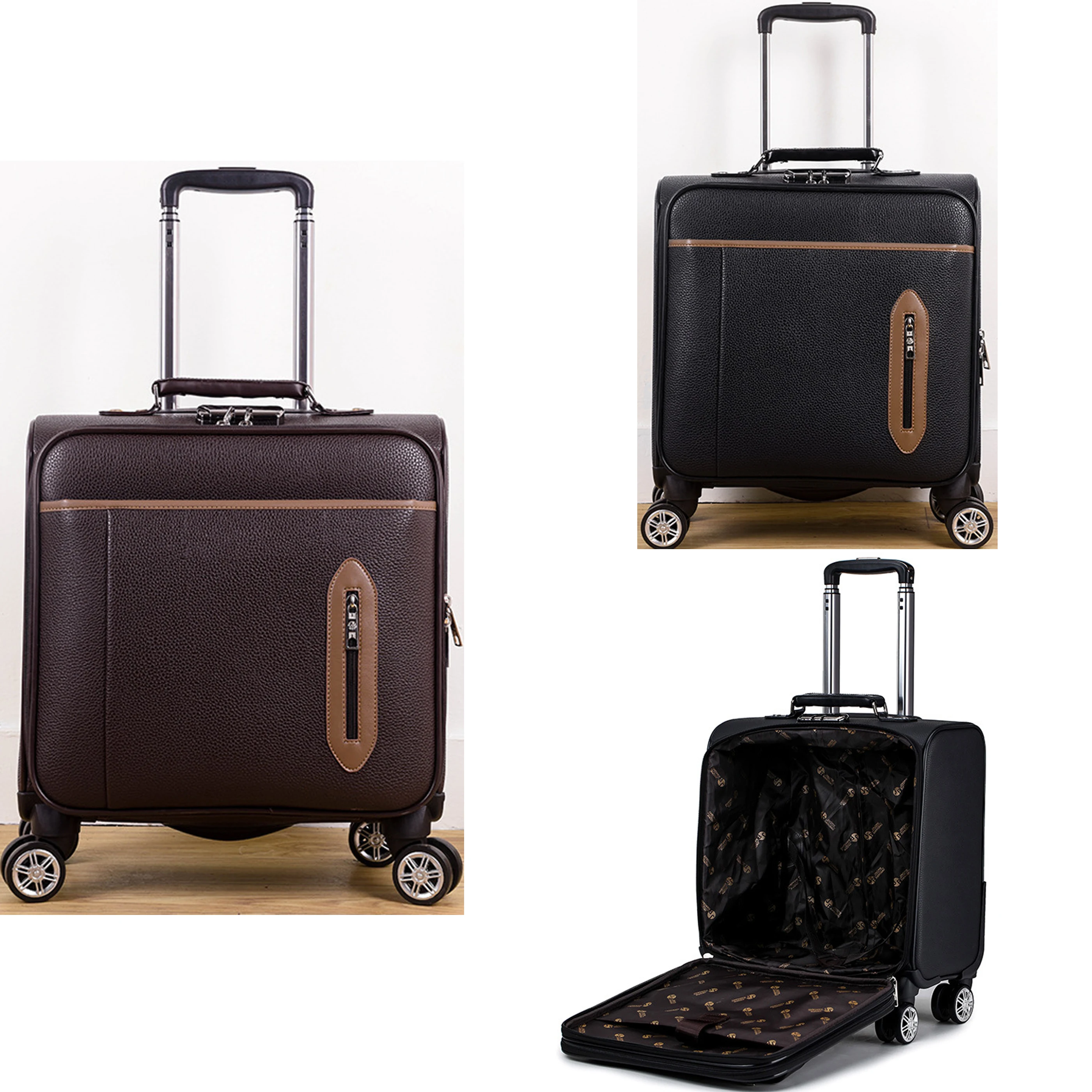 

18 Inch Travel Expandable PU Luggage Bag Laptop Trolley Cabin Suitcase With Wheels TSA Lock Check-in Case Valise Free Shipping