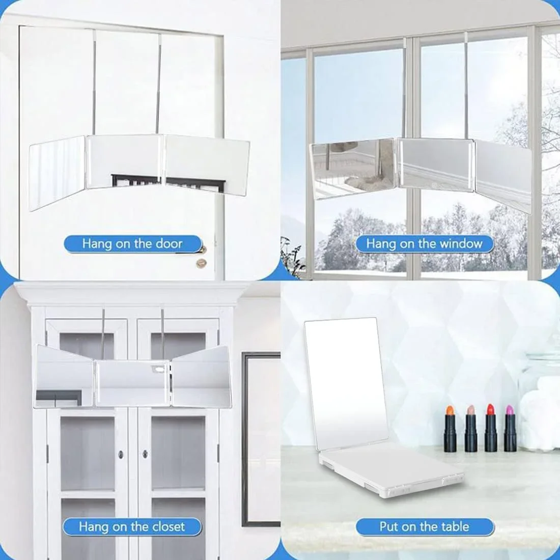 3 Way Mirror for Self Hair Cutting, 360&deg; Trifold Barber Mirrors 3 Sided Makeup Mirror to See Back of Head, DIY Haircut Tool