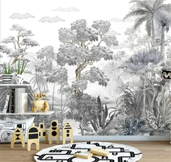 custom Southeast black and white tree plant mural wallpapers for living room home improvement house 3D art wall paper home decor