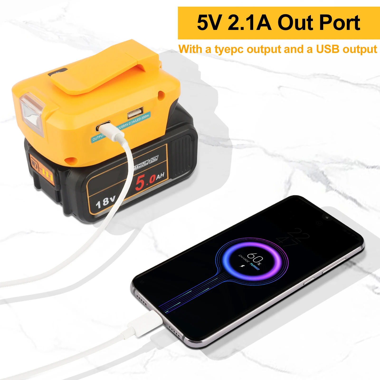 Led Work Light Dewalt Phone Charger Battery Adapter For Dewalt 18V
