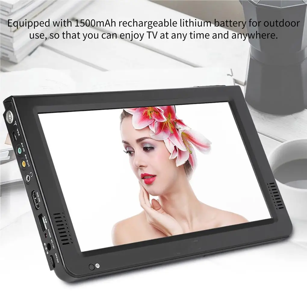 US Plug Portable Television 1080P Music Memory Card VGA AV Video Player Travel HD Rechargeable Screen TV 10 Inch