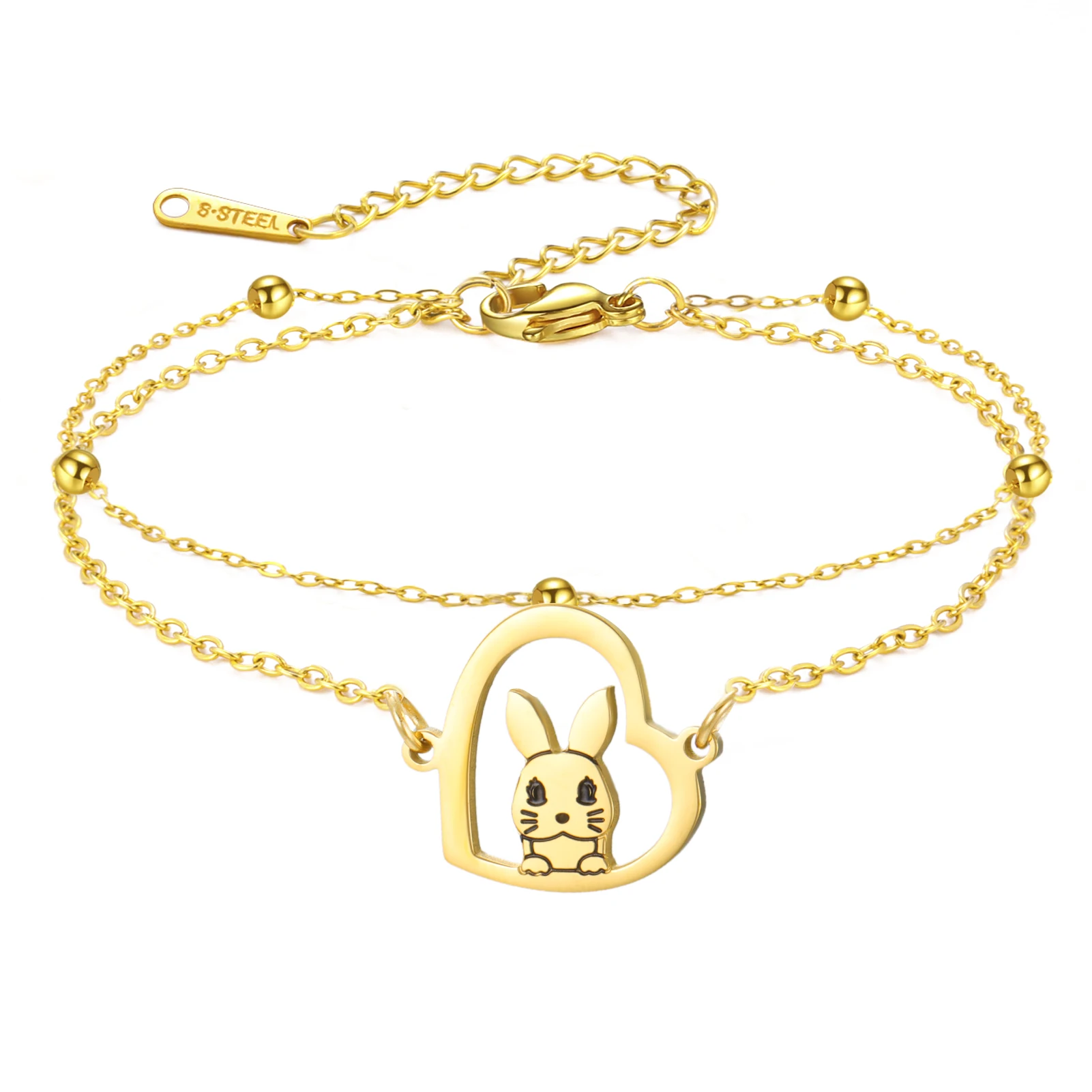 Kkjoy Edelstahl Gold Farbe Hase Anhänger Nette Armbänder für Frauen Männer Party Schmuck Geschenk Großhandel – Detail 4