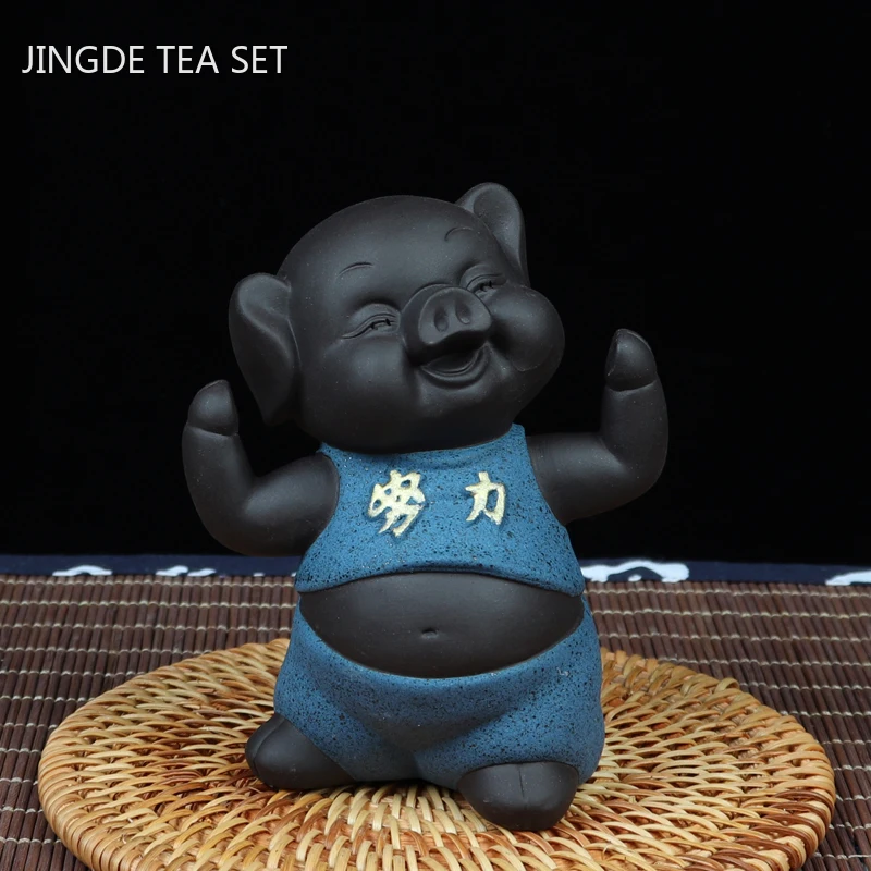 Creativity Purple Clay Tea Pet Decoration Cute Pig Tea Table Ornament Home Flower Pot Decor Crafts Tea Ceremony Accessories