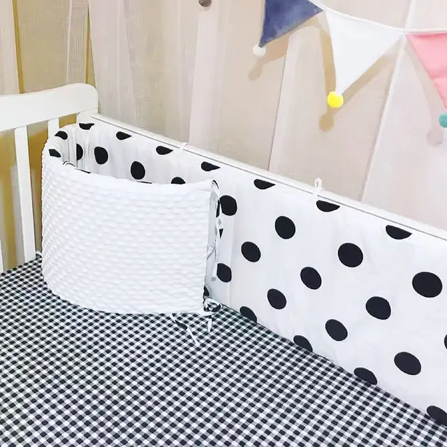 Foldable One-piece Crib Bumpers Cotton Velvet Double-sided Use Baby Bumpers Removable Washable Newborn Bed Bumpers With Zipper 3