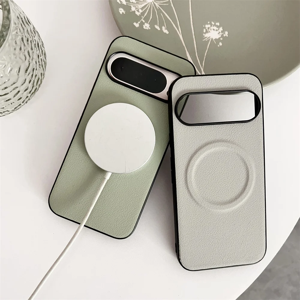 Luxury Magsafe Leather Case with Magnetic Wireless Charging and Shockproof Soft PU Cover