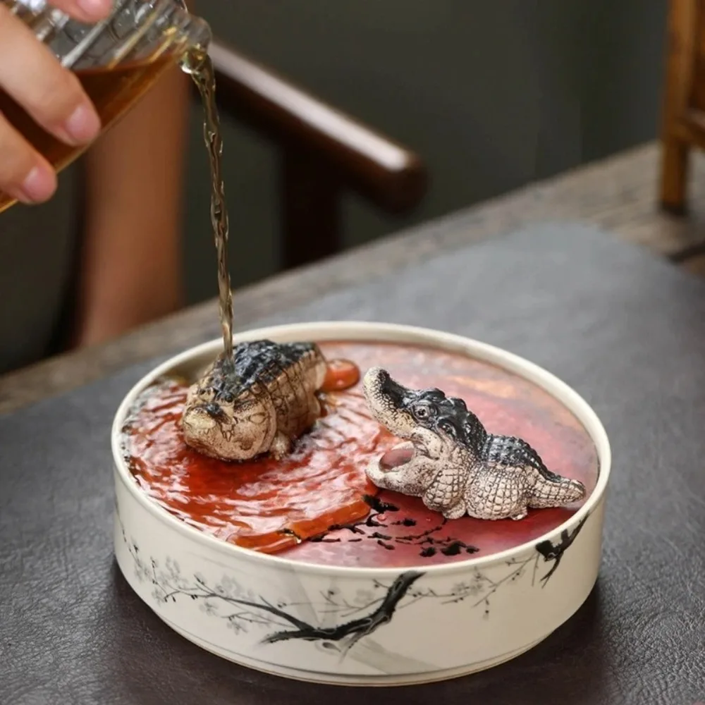 Mini Crocodile Tea Pet Handmade Resin Crocodile Ornaments Portable Statue Tea Ceremony Play Home Boutique