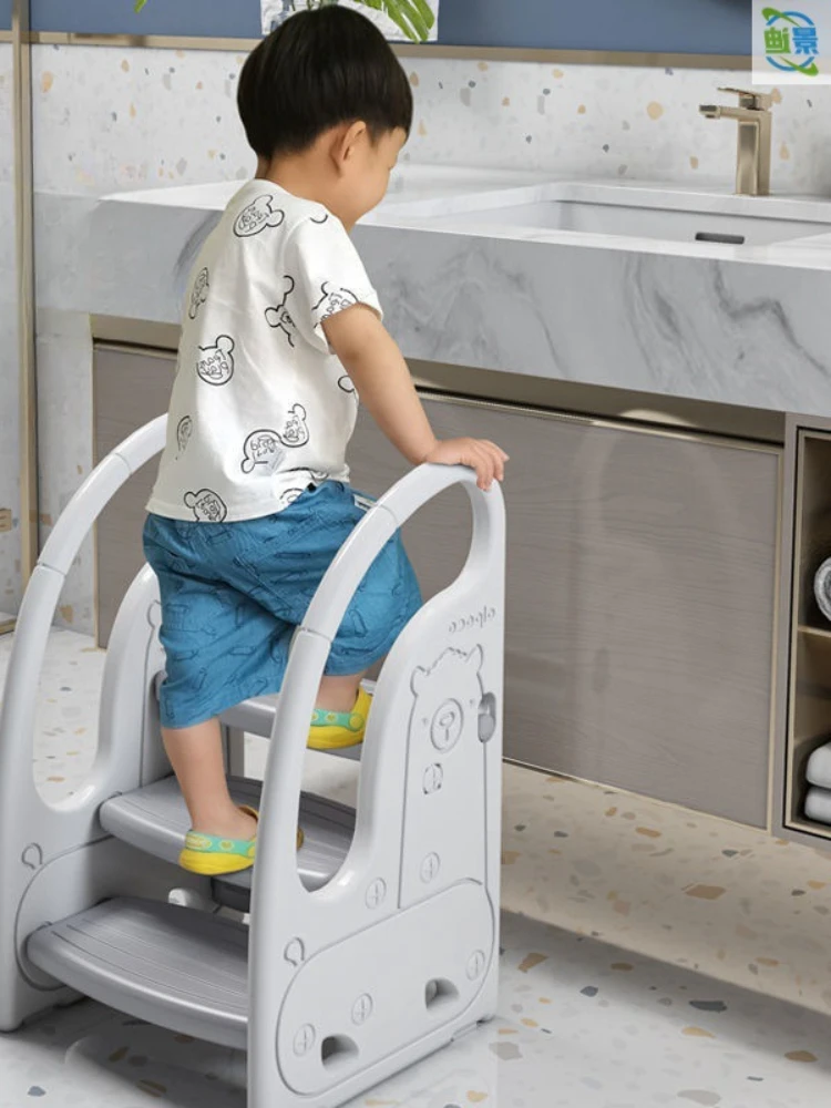 Kids Step Stool with Safety Handles, Anti-Slip Bathroom Ladder for Toddlers, Adjustable Toilet Training Stool Pedal