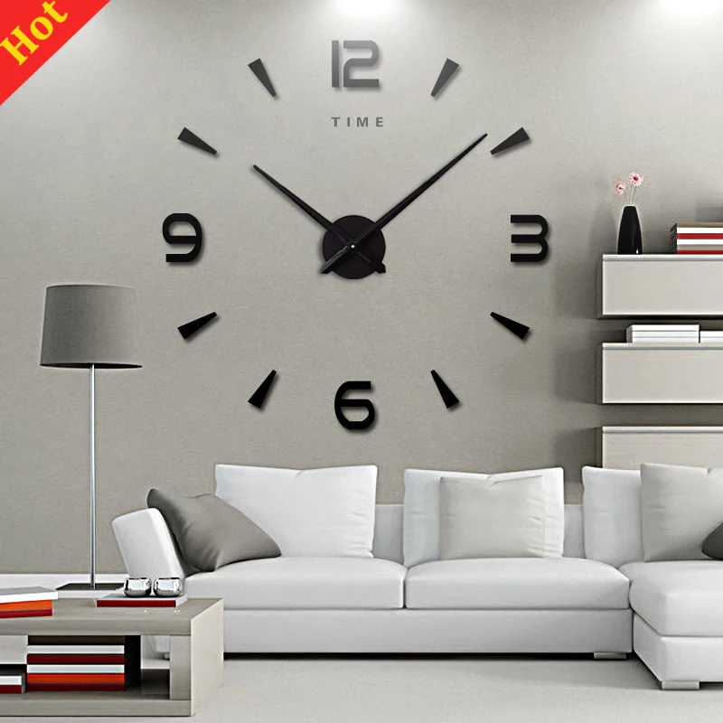 Large Wall Clock Quartz 3D DIY Big Watch Decorative Kitchen Clocks Acrylic Mirror Sticker Oversize Wall Clocks Home Letter Decor 