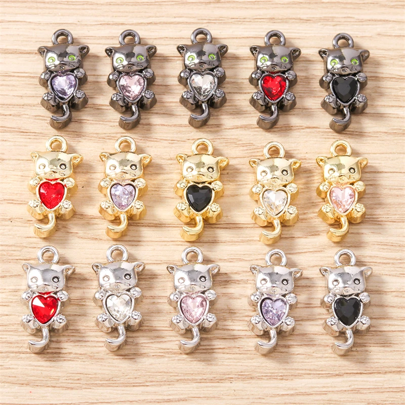 5 Stück 9 x 18 mm Cartoon-Tier-Charms aus Kristallmetall, Katzen-Charms, Anhänger für Halsketten, Ohrringe, Armbänder, DIY-Handwerk, Schmuckherstellung
