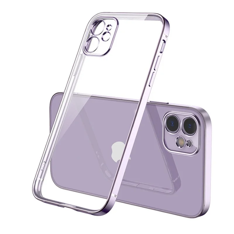 thumbnail image 1 of Luxury Plating Square Frame Silicone Transparent Case on For iPhone 11 12 13 14 15 Pro Max X XR XS Max 7 Plus Clear Back Cover, 1 of 5