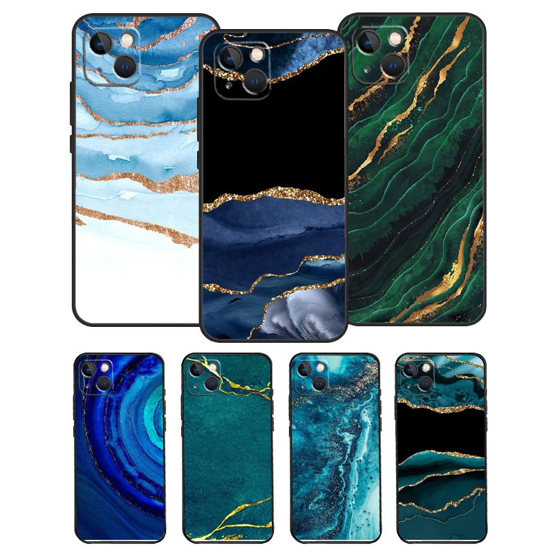 Custodia Per Telefono In Marmo Agata Oro Blu Teal Per Iphone 14 13 12 11 Pro Max Mini Xs X Xr 6 7 8 Plus Se 2020 Custodia Morbida
