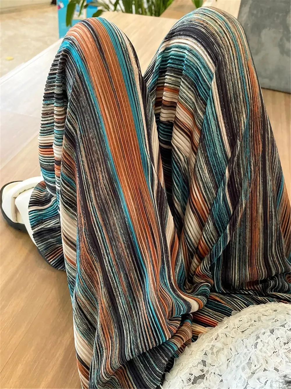 

Summer Y2k Gothic Tie Dye Striped Pants Women Vintage Thin Wide Leg Pants Korean Chic Harajuku Casual Vintage Streetwear Trouser