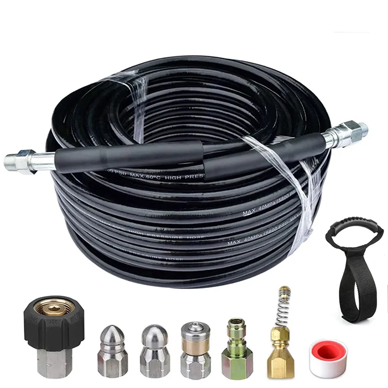 

15M/50Ft High Pressure Washer Hose for Karcher Gun Snow Foam Lance with Washing Nozzle Drain Pipe Cleaning Hose Sewer Jetter Kit