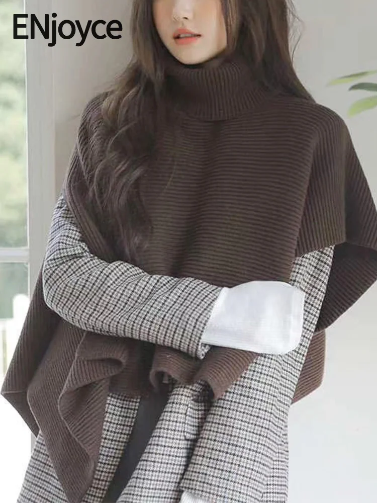 

Женский кашемировый вязаный шарф ENjoyce, шерстяной вязаный шарф с высоким воротником в Корейском стиле, накидка, платок, пальто, шарфы, вязаная одежда для осени и зимы