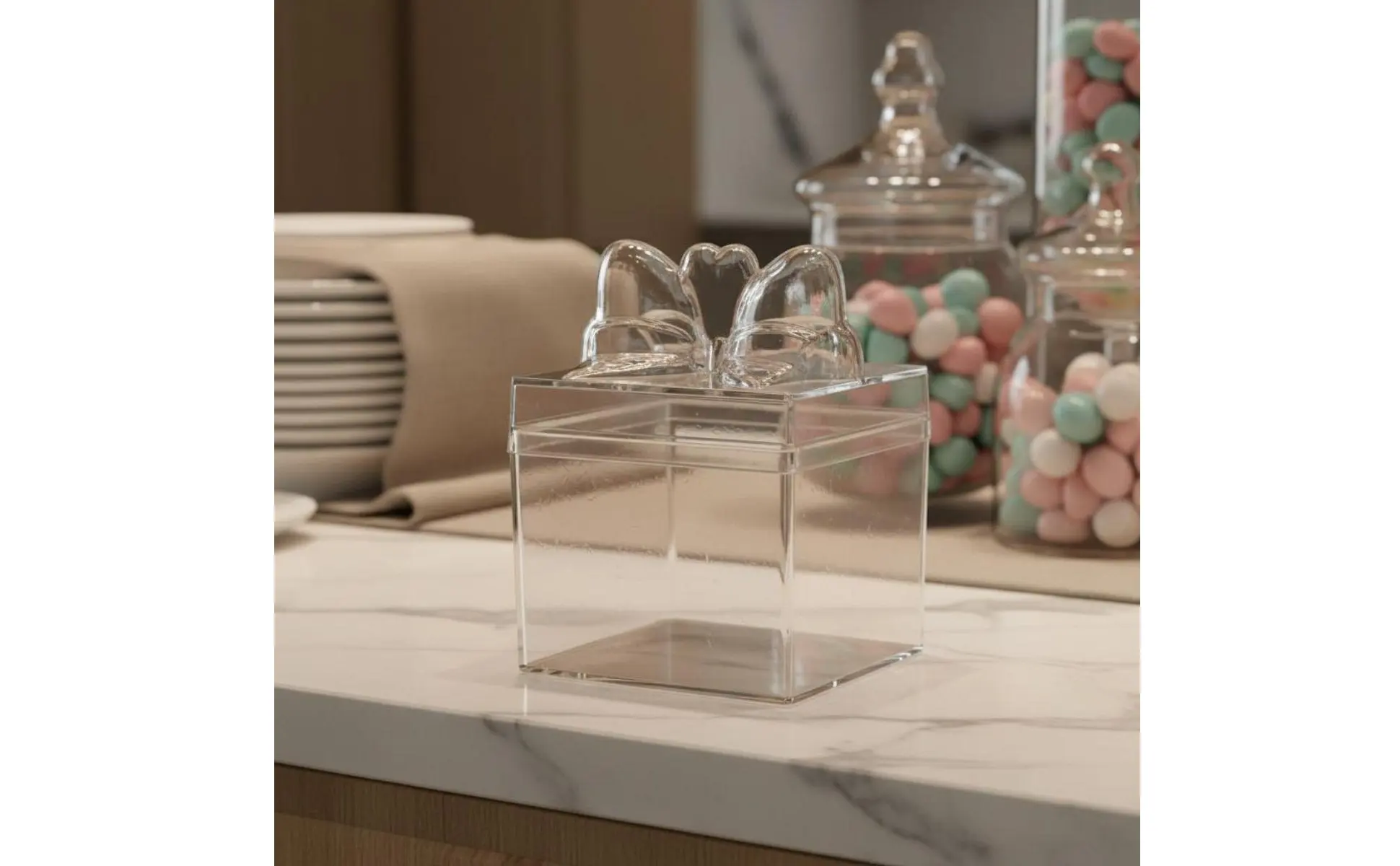 Clear Plastic Candy Box with Ribbon Multipurpose Transparent Candy Box Mini Cube Container Food Grade Small Item Storage