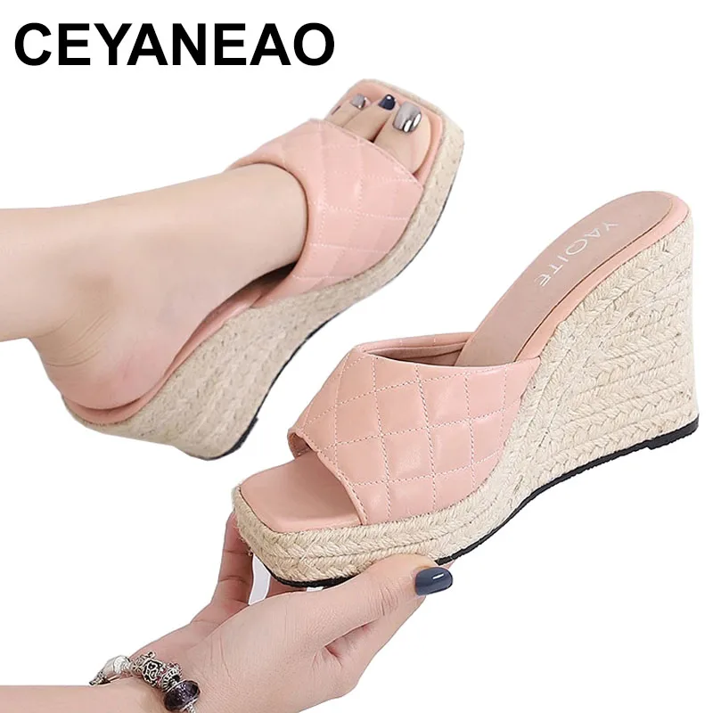 Pantofole Alte Da Donna Espadrillas Sandali Con Zeppa Con Plateau Di Lusso Per Donna Scarpe Con Tacco Pantofole Femminili Infradito Yeezy Slides